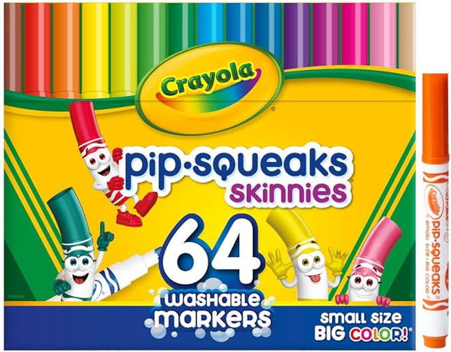 Crayola Pip-Squeaks Skinnies Washable Markers (64ct), Mini Markers for Kids, Coloring Markers, Craft Supplies, Kids Holiday Gift, 3+