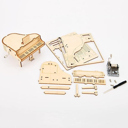 3D Wooden Puzzle Music Box Piano Hand Crank Music Box Teaser Science and Education Education DIY Kits 3D Puzzles for Adults (Piano)