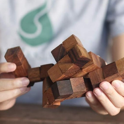Snake Cube Puzzle: Wooden 3D Brainteaser Puzzle for Adults STEM Skill Builder Interlocking Game. Educational Problem-Solving Game for Adults Wood Handmade Desk Accent for Office