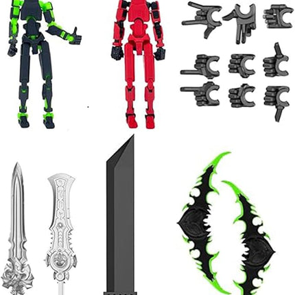 T13 Action Figure Set, 3D Printed Multi-Jointed Movable Robot Dummy Set Lucky 13 Action Figure Articulated, for Collectors Desktop Decorations (Red + Black)