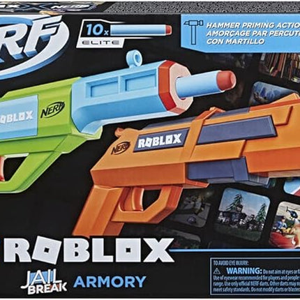 Nerf Roblox Jailbreak: Armory, Includes 2 Hammer-Action Blasters, 10 Elite Darts, Code to Unlock in-Game Virtual Item