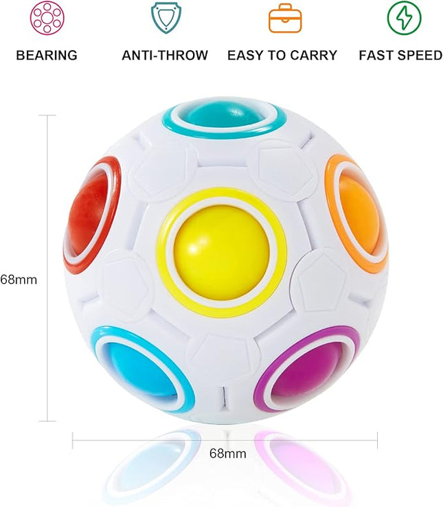 Vdealen Magic Rainbow Puzzle Ball, Fidget Ball Puzzle Brain Teaser Fidget Toy for Boys & Girls- Birthday Party Valentines Easter Christmas Stocking Stuffers for Kids Teen & Adults-2 Pack