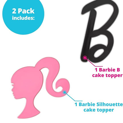 Barbie Cake Toppers | 2 Pack | Large Barbie B and Silhouette Cake Decorations, Pink and Black Ready To Use Toppers, Food Safe