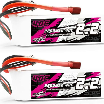 CNHL 2S Lipo Battery 2200mAh 40C 7.4V with T Plug for RC Car Truck Racing Truggy Buggy Boat RC Vehicles(2 Packs)