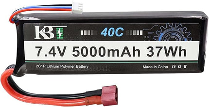 KBT 2S 7.4V LiPo High Discharge Rate Battery 40C(Burst 80C) 5000mAh Rechargeable Soft Pack Lithium Polymer Battery with T Plug for RC Car Boat Trucks 1/8 1/10 Racing Buggy