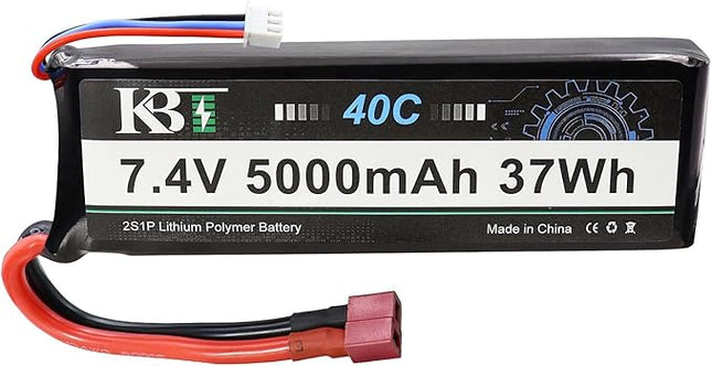 KBT 2S 7.4V LiPo High Discharge Rate Battery 40C(Burst 80C) 5000mAh Rechargeable Soft Pack Lithium Polymer Battery with T Plug for RC Car Boat Trucks 1/8 1/10 Racing Buggy