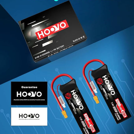 HOOVO 2S Lipo Battery, 7.4V 6200mAh 120C RC Battery Pack,Softcase with XT60 Plug for RC Car Truck Buggy Crawler Airplane Boat RC Vehicle,2Packs