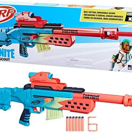 Nerf Fortnite Storm Scout Blaster, Nerf Scope, 6-Dart Clip, 6 Elite Nerf Darts, Bolt Action