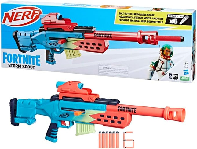 Nerf Fortnite Storm Scout Blaster, Nerf Scope, 6-Dart Clip, 6 Elite Nerf Darts, Bolt Action