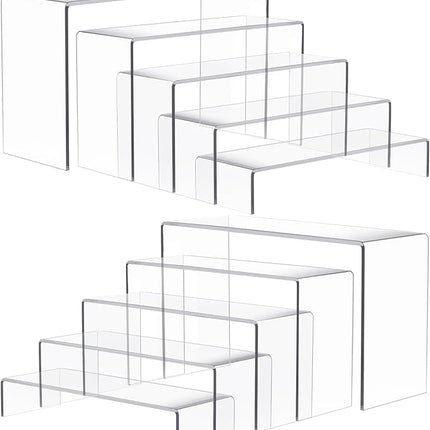 10 Pcs Acrylic Risers, 2 Set 5 Size Rectangular Large Display Risers Shelf, Clear Acrylic Display Stand Cupcake Stand, Display Shelves for Funko Pop Retail Shoe Showcase