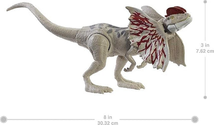 Jurassic World Fierce Force Dilophosaurus Dinosaur Action Figure Movable Joints, Realistic Sculpting & Single Strike Feature, Kids Gift Ages 3 Years & Older