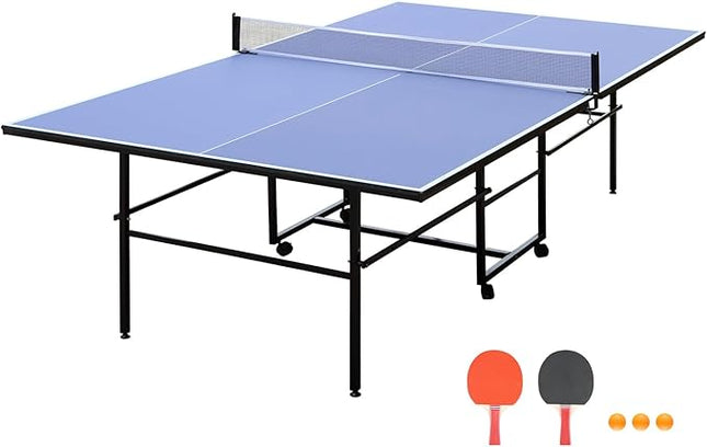 Table Tennis Table 4.5 FT / 6 FT / 8 FT / 9 FT Foldable Portable Ping Pong Table with 2 Table Tennis Paddles 3 Balls and Net for Indoor Outdoor Games
