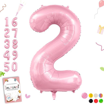 Smlpuame Pastel Pink 2 Balloons, 40 Inch Large Light Pink Foil Number Balloons 0-10, Self-Sealing 2nd Birthday Balloon for Girls Women Anniversary Baby Shower Princess Party Decorations Supplies