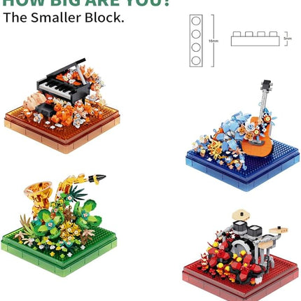 Musical Instruments Micro Block Building Sets,Classical Famous Building Block Set,3000 PCS for Adults and Kids,Piano,Saxophone,Guitar and Drum Set with Clear Plastic Cover