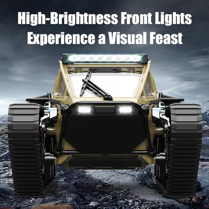 RC Tank Car, 1:16 Remote Control Crawler 10KM/H High Speed Tank, 2.4Ghz RC Rock Crawler Off-Road 4WD 360°Rotating Drifting Car with 2 Batteries, Military Truck Toy for Kids