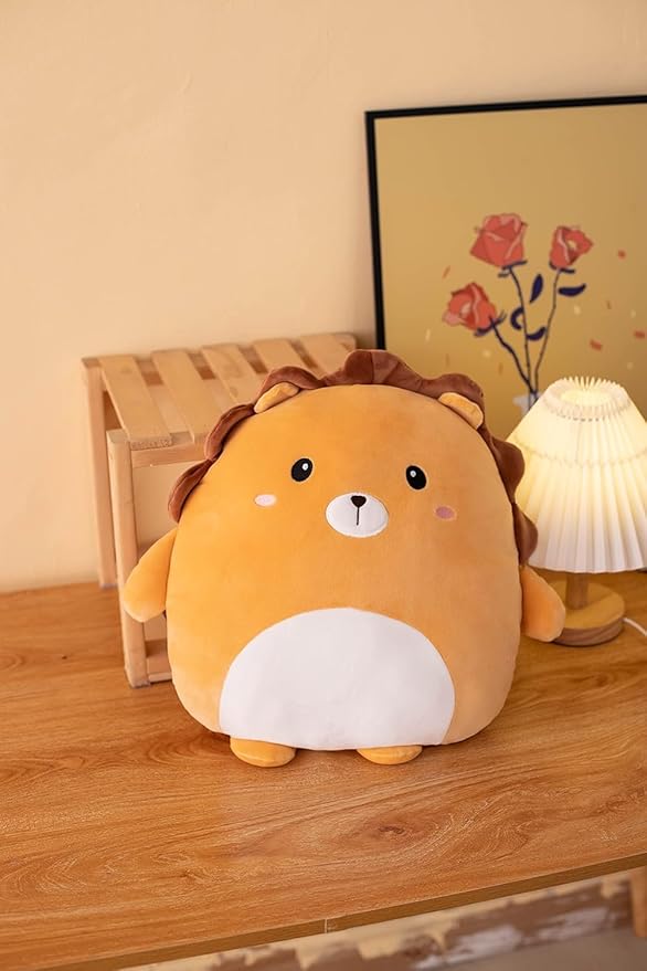 Soft Flat Lion Plush Hugging Pillow Cute Brown Lion Stuffed Animal Plushies Toys Kids Anime Cushion for Birthday, Valentine's Day, Christmas...12 Inch