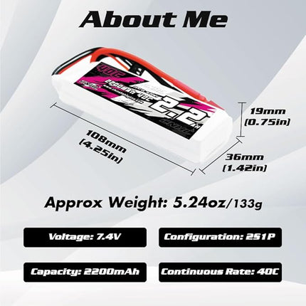 CNHL 2S Lipo Battery 2200mAh 40C 7.4V with T Plug for RC Car Truck Racing Truggy Buggy Boat RC Vehicles(2 Packs)