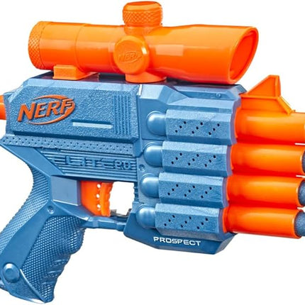 Nerf Elite 2.0 Prospect QS-4 Blaster, 8 Official Nerf Elite Darts, 4-Dart Blasting, Nonremovable Targeting Scope, Pull-Back Priming