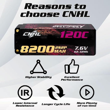 CNHL 2S Lipo Battery 8200mAh High Voltage 120C 7.6V Hard Case Lipo Battery with 5.0 Bullet-EC5 Plug for RC Car Truck Boat Crawler