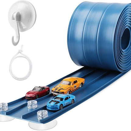 3-Lane Flexible Race Track for Kids 15ft Race Car Track Compatible with Hot Wheels, Matchbox and Diecast 1/64 Scale Cars, Flexible Car Track Race Ramp Toy with Strong Suction Cups