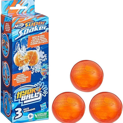 Nerf Super Soaker Hydro Balls 3-Pack, Reusable Water Balloons, Water-Filled Balls Burst on Impact, Fast Refill, Outdoor Toy for Kids Ages 6 & Up