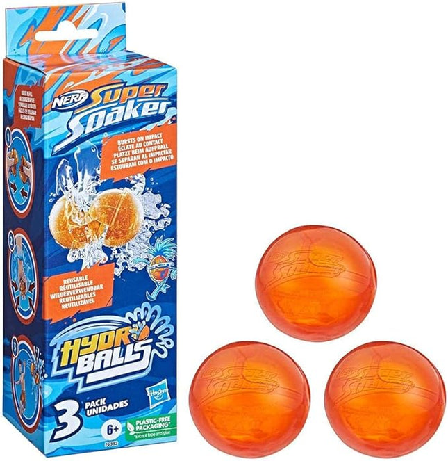 Nerf Super Soaker Hydro Balls 3-Pack, Reusable Water Balloons, Water-Filled Balls Burst on Impact, Fast Refill, Outdoor Toy for Kids Ages 6 & Up