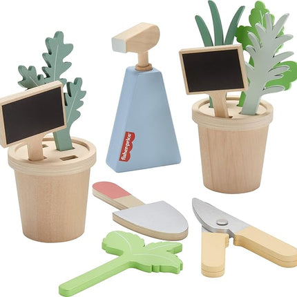 Fisher-Price Wood Pretend Play Toy Herb Garden & Tools Set, 12-Piece Wooden Playset for Preschool Kids Ages 3+ Years