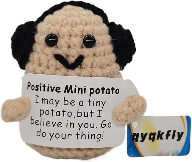 1 Pcs Positive Mini Funny Potato Holding Card Crochet Easter Birthday Christmas Mom Dad Sister Friend Wife Husband Colleauge College Students Coworkes Cheer Up Gift Decor