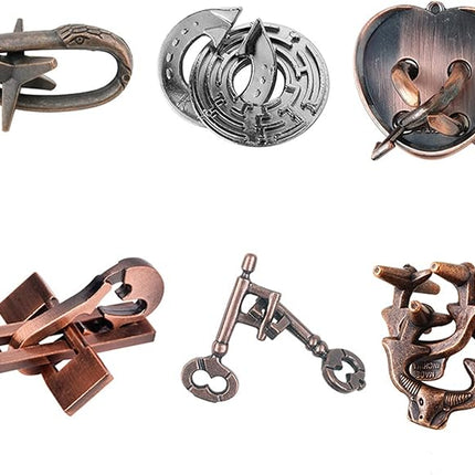 6 Pcs Brain Teaser Metal Wire Puzzles, Mind IQ Test Unlock Toy, Interlock Challenge Puzzle Game Educational Toy Gift for Boys Girls Teens Adults, #B