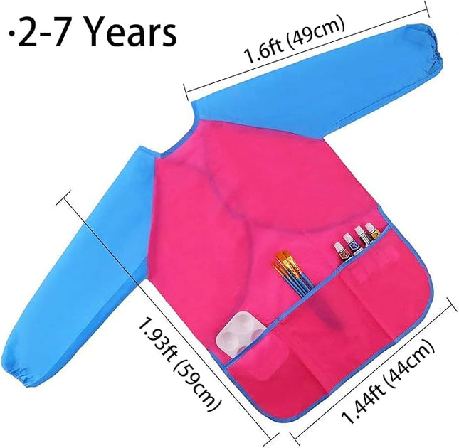 Zkptops 6 Pack Kids Art Smocks Waterproof Kid Painting Aprons Toddler Art Smock Kids Paint Smock with Long Sleeve 3 Roomy Pockets for Age 3-7 Years
