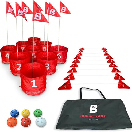 bucketgolf Game Pro The Original Ultimate Backyard Golf Game for Family, Adults and Kids - Portable 9 Hole Golf Course Play Outdoor, Lawn, Park, Beach, Yard