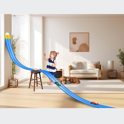 Flexible Track 16.4 Ft Starter Set, Flexible Race Car Ramp Track for Ages 3 & Up with Suction Cups Compatible with Hot Wheels and Diecast 1/64th Cars
