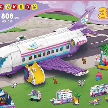 HOGOKIDS 3-in-1 Friends Airplane Building Toy Set - 808PCS Plane/Boat/Camper Van Building Toys with Cute 6 Mini Animals, Slide, Fun Accessories and Stickers, Birthday Gifts for Girls Boys Age 8-12+