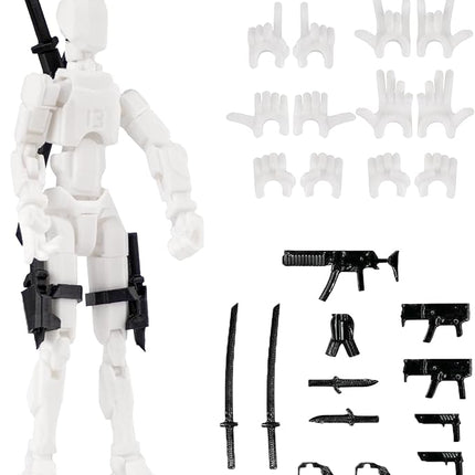 T13 Action Figure, Pre-Assembly 3D Printed 5.54'' Multi-Jointed Titan13, Articulated Dummy 13 Desktop Decoration,12 in 1 Accessories, Best Birthday Festival Gift (White+White)