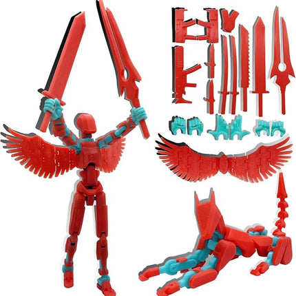 T13 Action Figures Set (Assembly Completed) Dummy 13 Titan 13 Robot Action Figure 3D Printed Robo Multi-Jointed Movable Action Figure Toy with Full Articulation (Red Blue Figure + Dog)