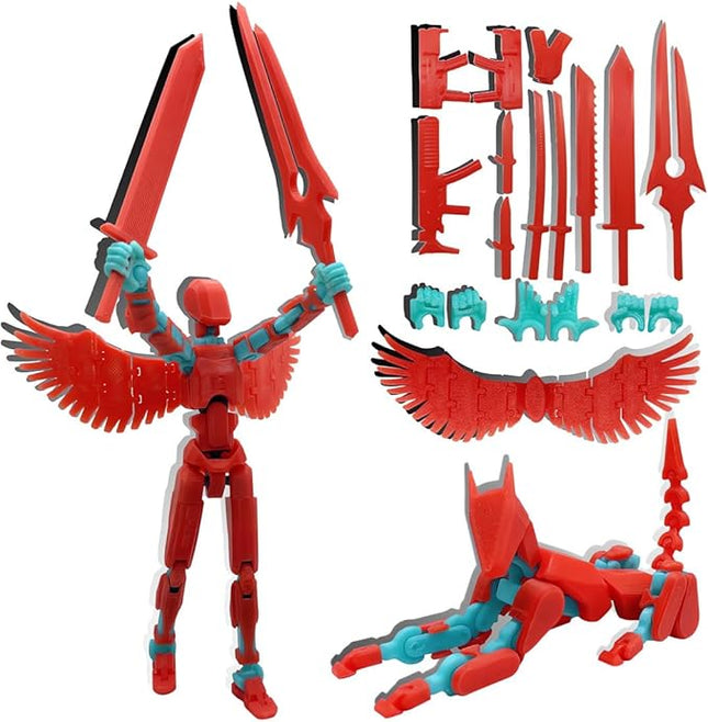 T13 Action Figures Set (Assembly Completed) Dummy 13 Titan 13 Robot Action Figure 3D Printed Robo Multi-Jointed Movable Action Figure Toy with Full Articulation (Red Blue Figure + Dog)