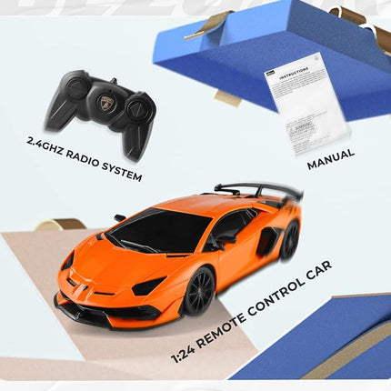 BEZGAR Remote Control Car Licensed RC, 1:24 Lambo Toy Car for Kids, Lambo Aventador SVJ Remote Control Model Electric Sport Racing Hobby Toy for 3 4 5 Year Old Boy Birthday Gift (Orange)