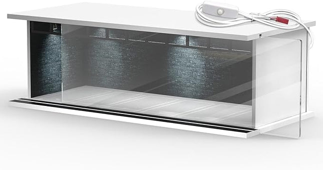 1/64 Scale Diecast Display Case for Hot Wheels Matchbox Cars, Toy Car Model Mini Garage with LED Light and Acrylic Cover, Stackable Parking Lot Diorama Storage for Collection Present