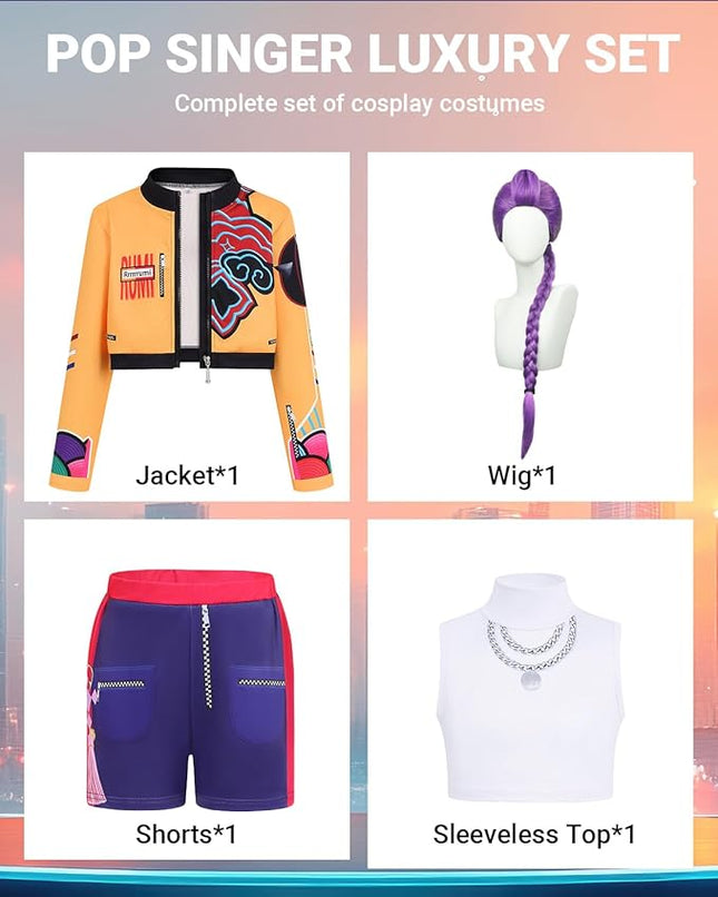 Girls Demon Pop Singer Hunters Costume 3-14 Years Stage Dance Idol Cosplay Outfit, Kids Halloween Costumes