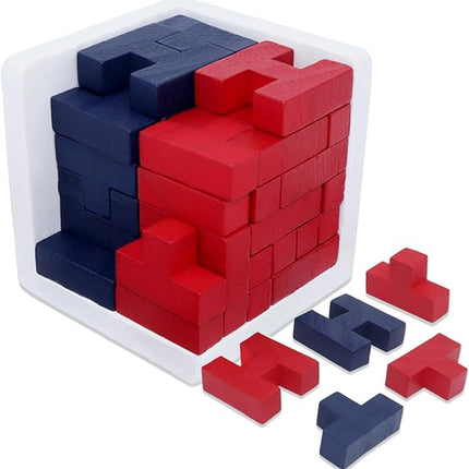 Wooden Brain Teaser Puzzle Cube Easter Basket Stuffers Wooden Puzzles T-Shaped Jigsaw Logic Puzzle Educational Toy for Kids and Adults by AHYUAN (Red and Black)