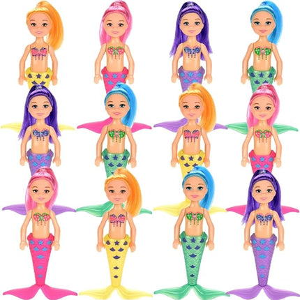 12 Pack Mermaid Dolls Pretend Playset - 6" Mini Figures Toy Bundle Set with Removable Accessories - Ideal for Kids, Girls, Party Favors and Imaginative Playtime
