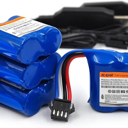 (4-Pack) 7.4V 600mAh Li-ion Battery with SM-4P Plug and USB Charger for UDI001 UDI008 RC Boats, Compatible with URGENEX Remote Control Watercraft Models