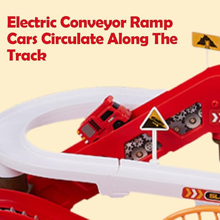 Toy Car Ramp Track, Adventure Railcar Colorful Vehicles Construction Play Set with 8 Cars Track Gifts for Kids 3+