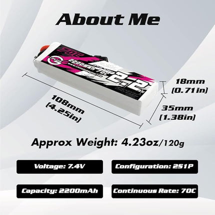 CNHL 2200mAh 2S Lipo Battery 70C 7.4V with XT60 Plug for RC Car Trucks Racing Quadcopter Helicopter Airplane (2 Packs)