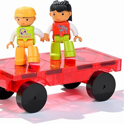 MAGBLOCK 1 Piece Car and 2 Pieces Figures Peoples Set Suitable for Magnetic Blocks Tiles, Expand and Enrich Your Magnet Tiles STEM Educational Toys