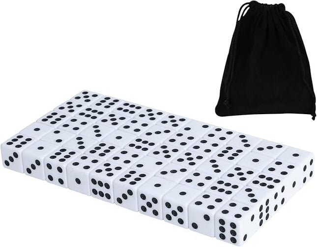 50 Pack 16MM White Dice - Six Sided Standard Opaque White Dice with Black Pips Dots for Board Games