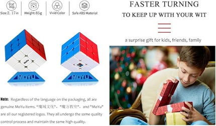 CFMOUR Magnetic Speed Cube 3x3 - Moyu RS3M Stickerless Cubes with Stand, 48 Magnets - Super Fast Problem-Solving Brain Teaser Puzzle Toy for Kids & Adults