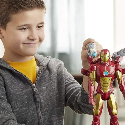 Avengers Marvel Titan Hero Series Blast Gear Iron Man Action Figure, 12-Inch Toy, with Launcher, 2 Accessories and Projectile, Ages 4 and Up, Red