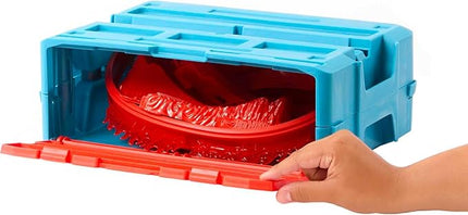 Hot Wheels Toy Car Track Set, Track Builder Playset Flame Stunt Pack with 16 Component Parts & 1:64 Scale Vehicle in Modular Storage Container