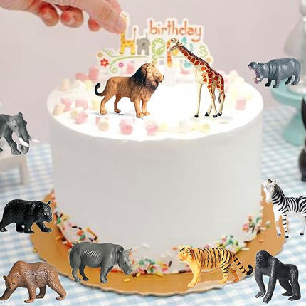 12 Pcs Figures Toys Realistic Mini Safari Zoo Animal Figurines, Plastic Learning Educational Playset Animal Themed Party Supplies Cake Topper Ornaments for Easter Egg Birthday Christmas